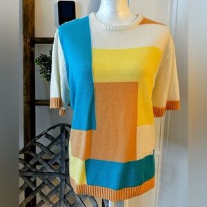 Vintage Blair Funky Color Block Geometric Short Sleeve Knit Sweater